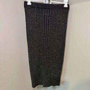 Carmen‎ Marc Valvo Knit Skirt Gold Metallic Ribbed Pencil Career Party